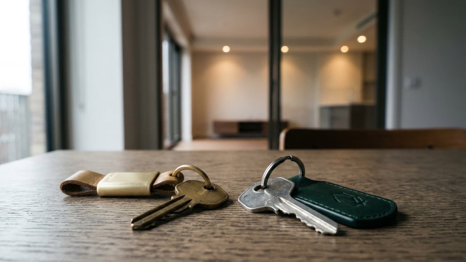 Duas chaves de imóvel sobre a mesa representando consórcio e financiamento