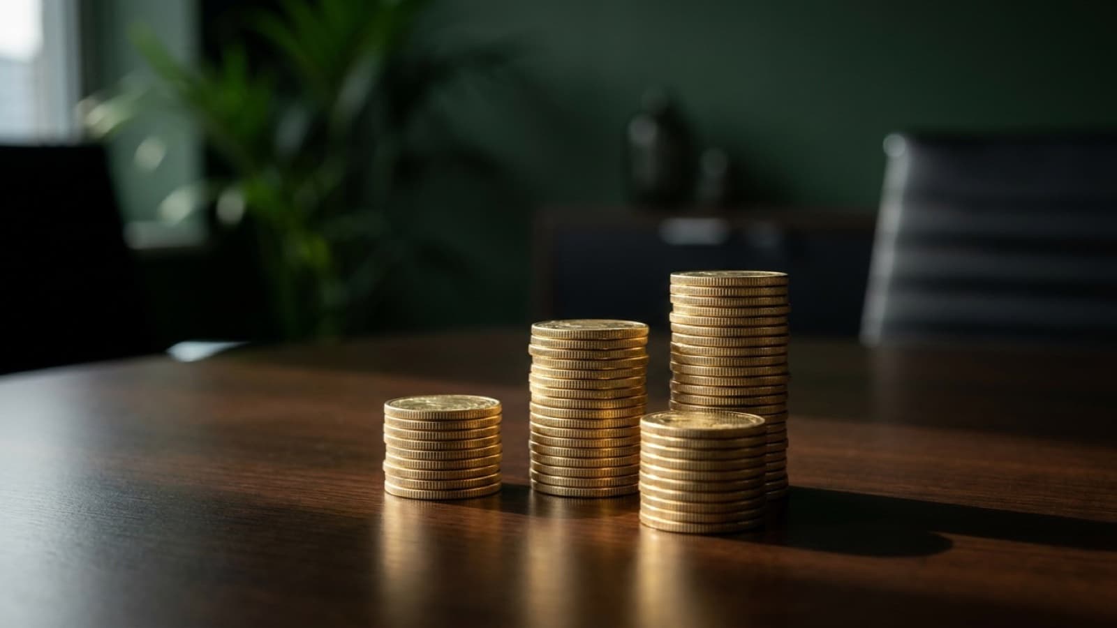 Três pilhas de moedas de alturas diferentes representando os tipos de lance